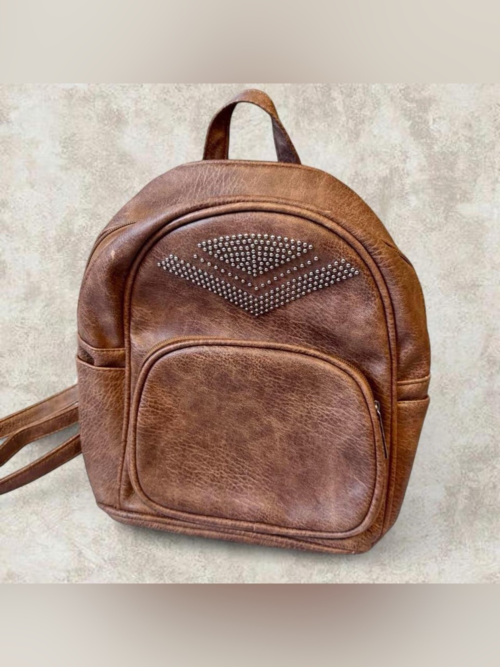 Brown Studded Faux Leather Backpack